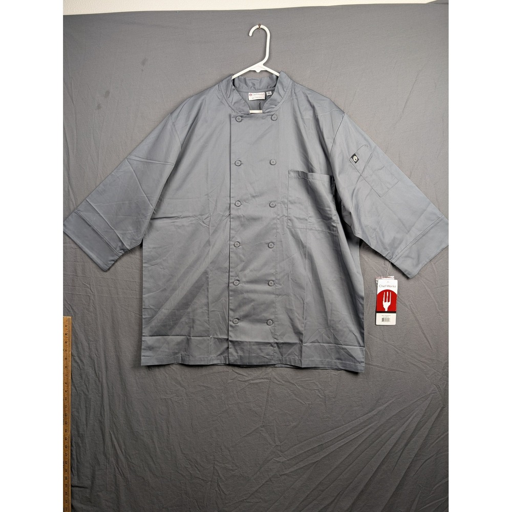 Chef Works Mens Gray Double Breasted Chef Coat XL Professional Kitchen Jacket